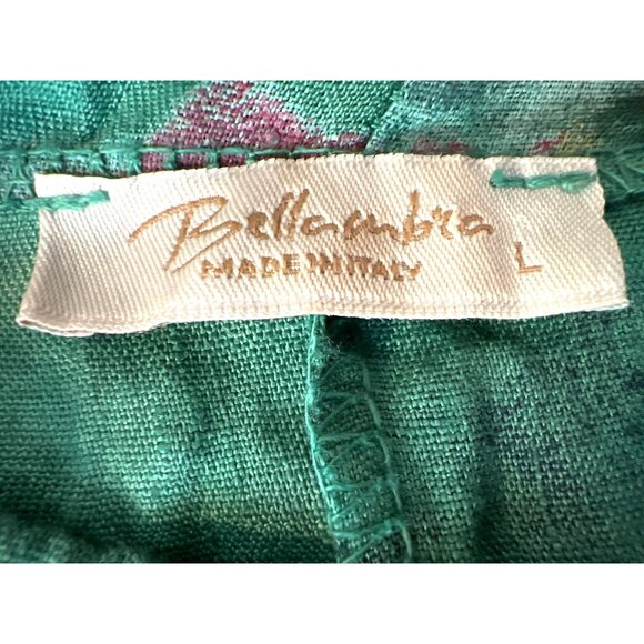 Bella Umbra 100% Linen Tie Neck Size Large Floral Watercolor Green Dress Italy - Picture 2 of 7